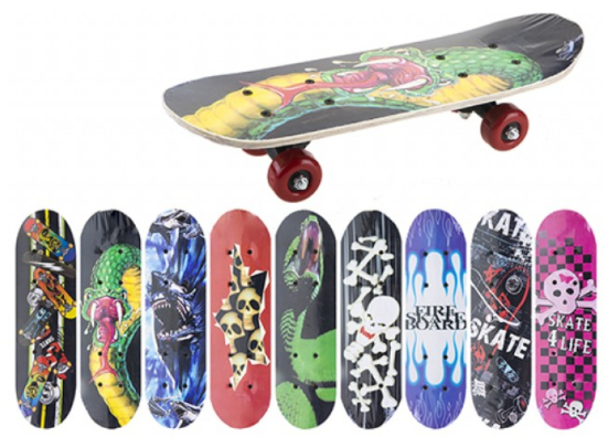 SKATEBOARD RETRO SCUOLA IN LEGNO (17x5cm) – 9ass…x36