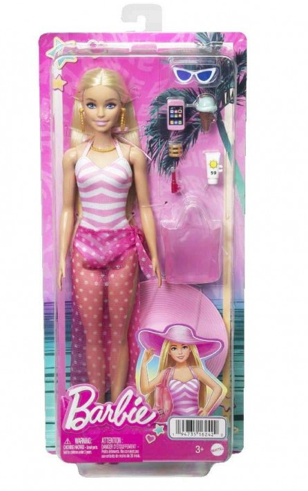 BARBIE GLAMOUR DA SPIAGGIA c/Costune da Bagno In blister 15,5cm…x4