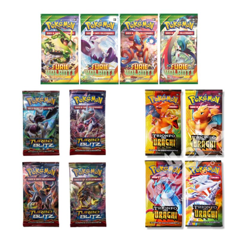 POKEMON CARTE MISTE (TurboBlitz/Trionfo dei draghi/Furie Volanti )In bustine….x12