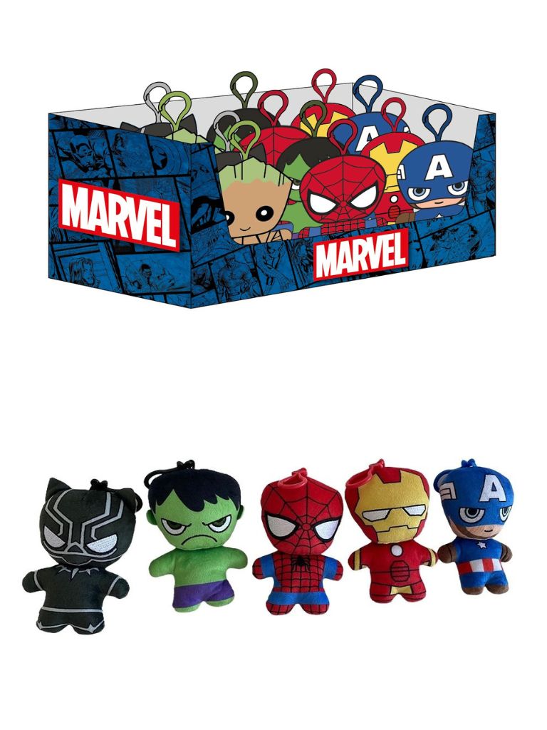 (Mis 0) MARVEL Peluche Portachiavi 12,5cm c/Bagclip In espo da 16pz -5ass…x32