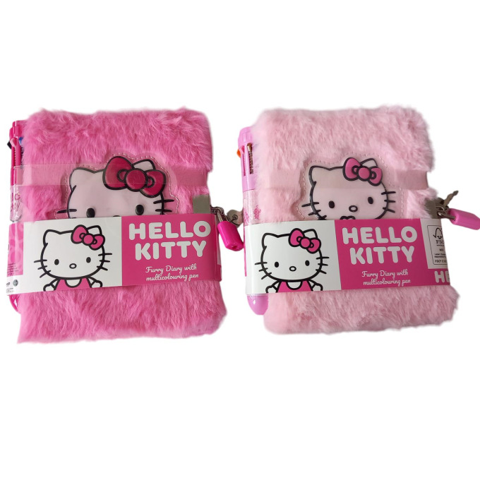 HELLO KITTY Agendina peluche morbida con penna multicolor e lucchetto15x15cm In espo da 6pz…x12