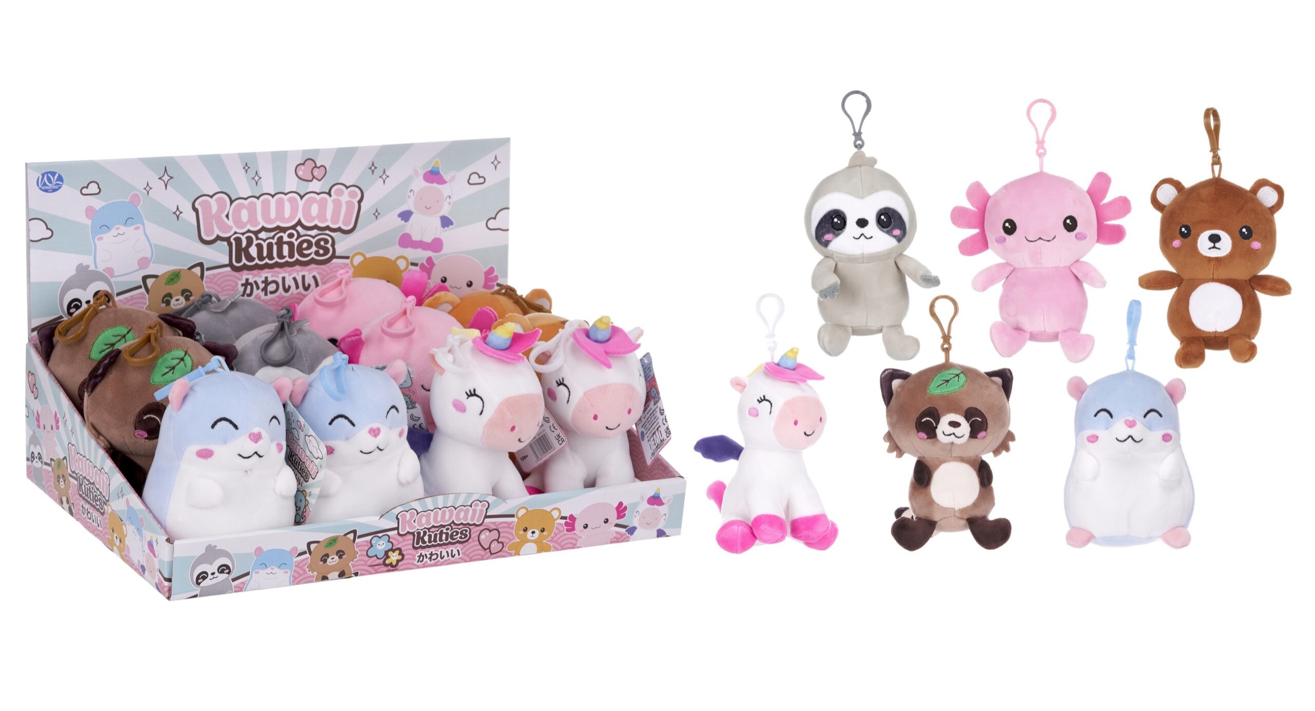 (Mis 0) KAWAII KUTIES Peluche 12cm (Super Squishy) GIFT c/bag-clip In espo da 12pz 6ass…x12…x120