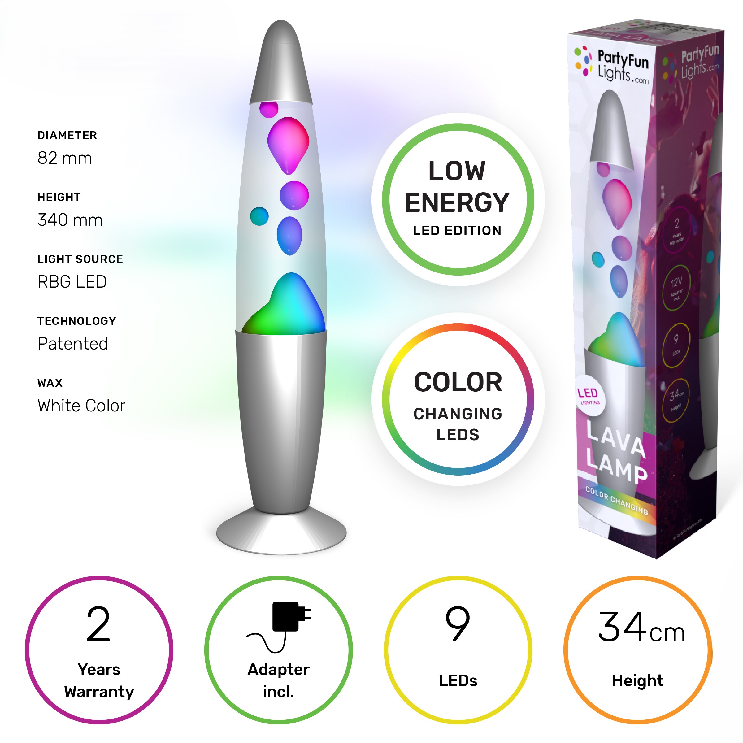 LAMPADA LED Effetto Lava cambia colore 9x45cm…x8