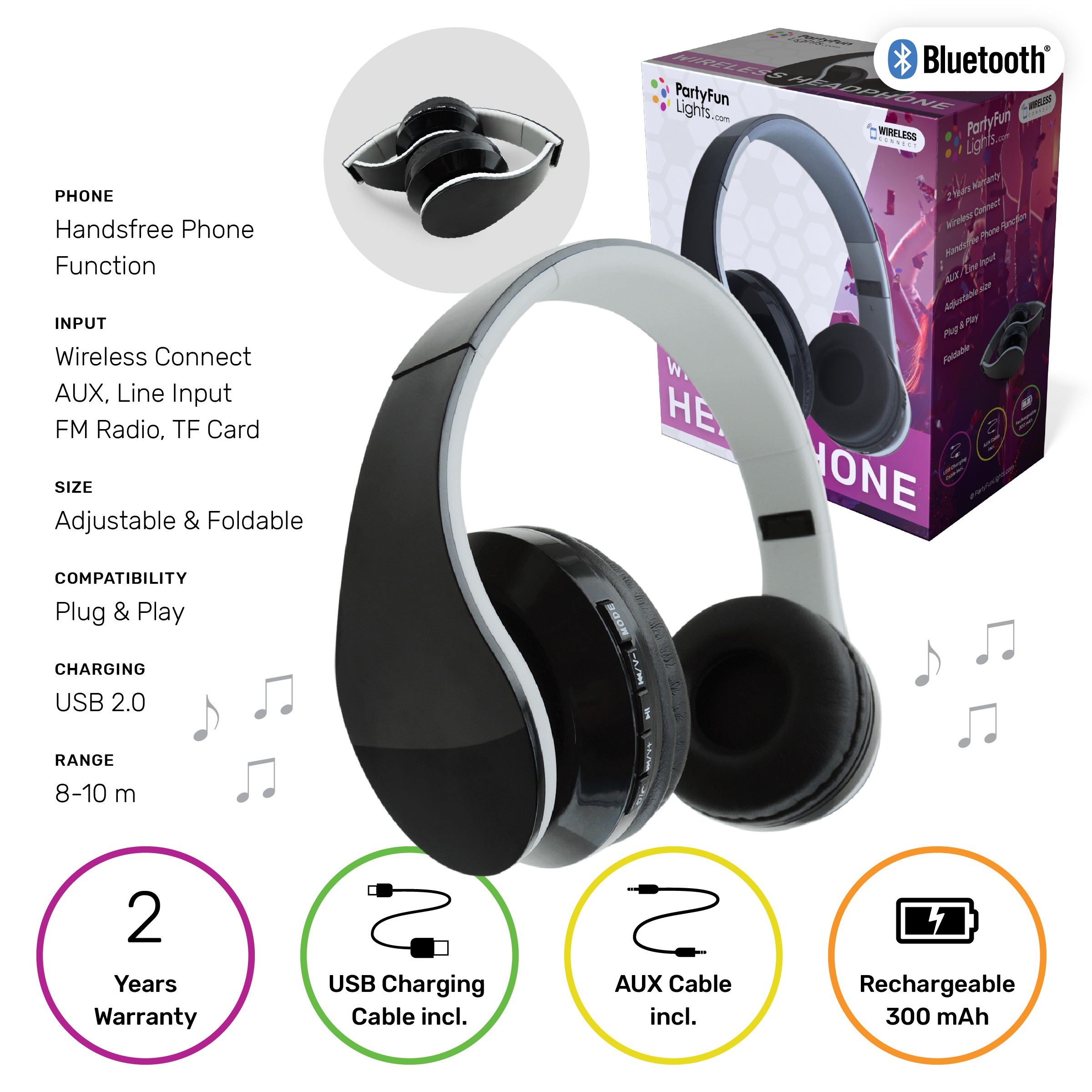 CUFFIA WIRELESS, Plug & Play, Pieghevole,15x17cm…x24