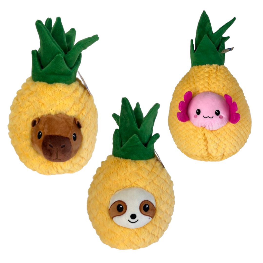(Mis 3+) ANANAS CON ANIMALETTO CAPIBARA e AXOLOTL Peluche 30cm 3ass…x6…X30
